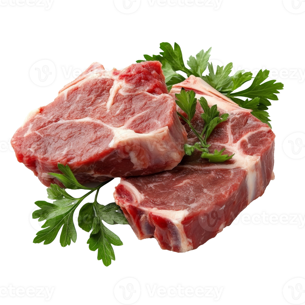 Fresh cuts of beef with green parsley garnish png