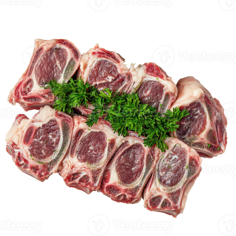 Lamb cuts with parsley garnish on display png