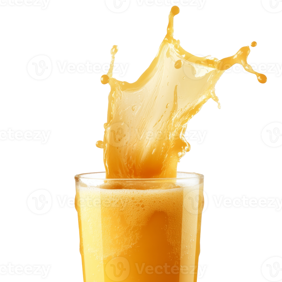 Refreshing orange juice splashing in a glass png