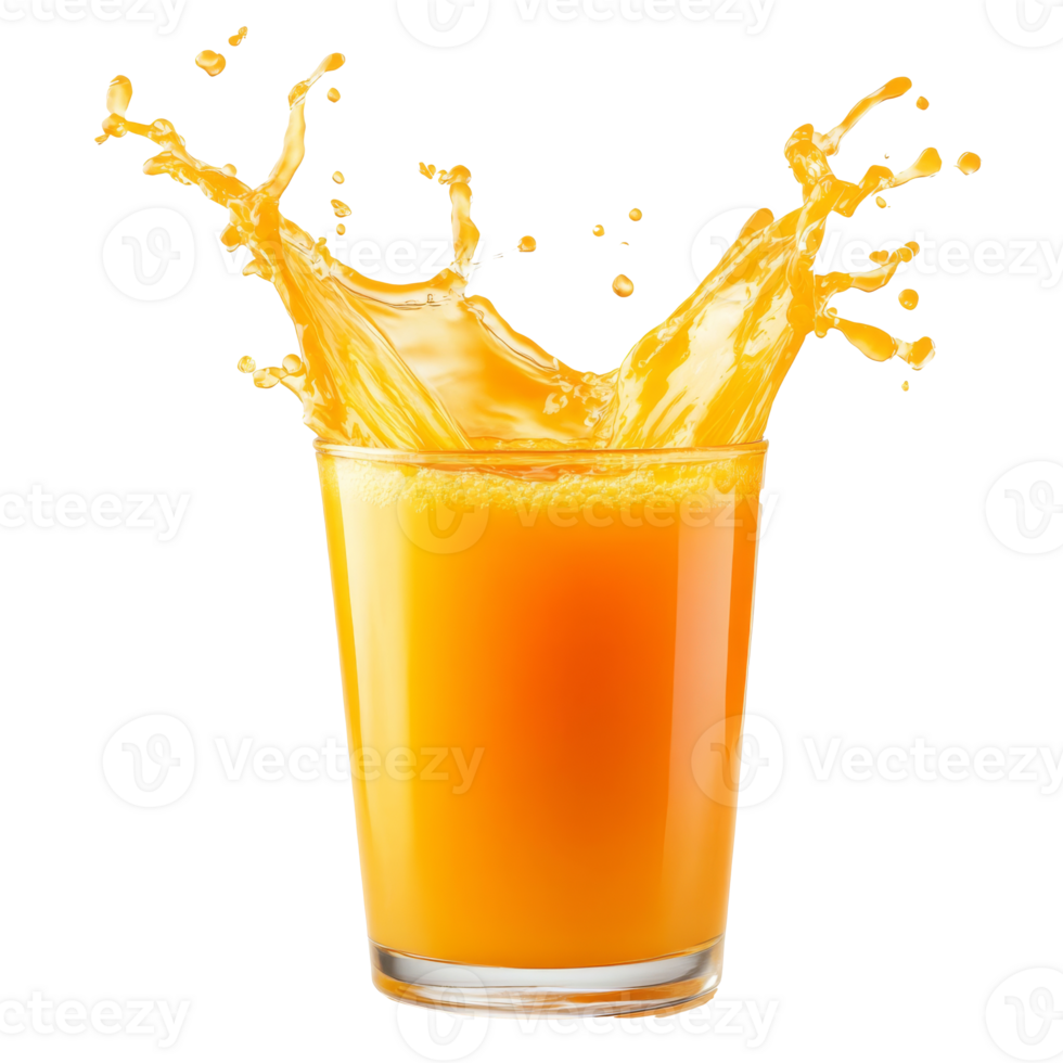Refreshing orange juice splashing in a glass png