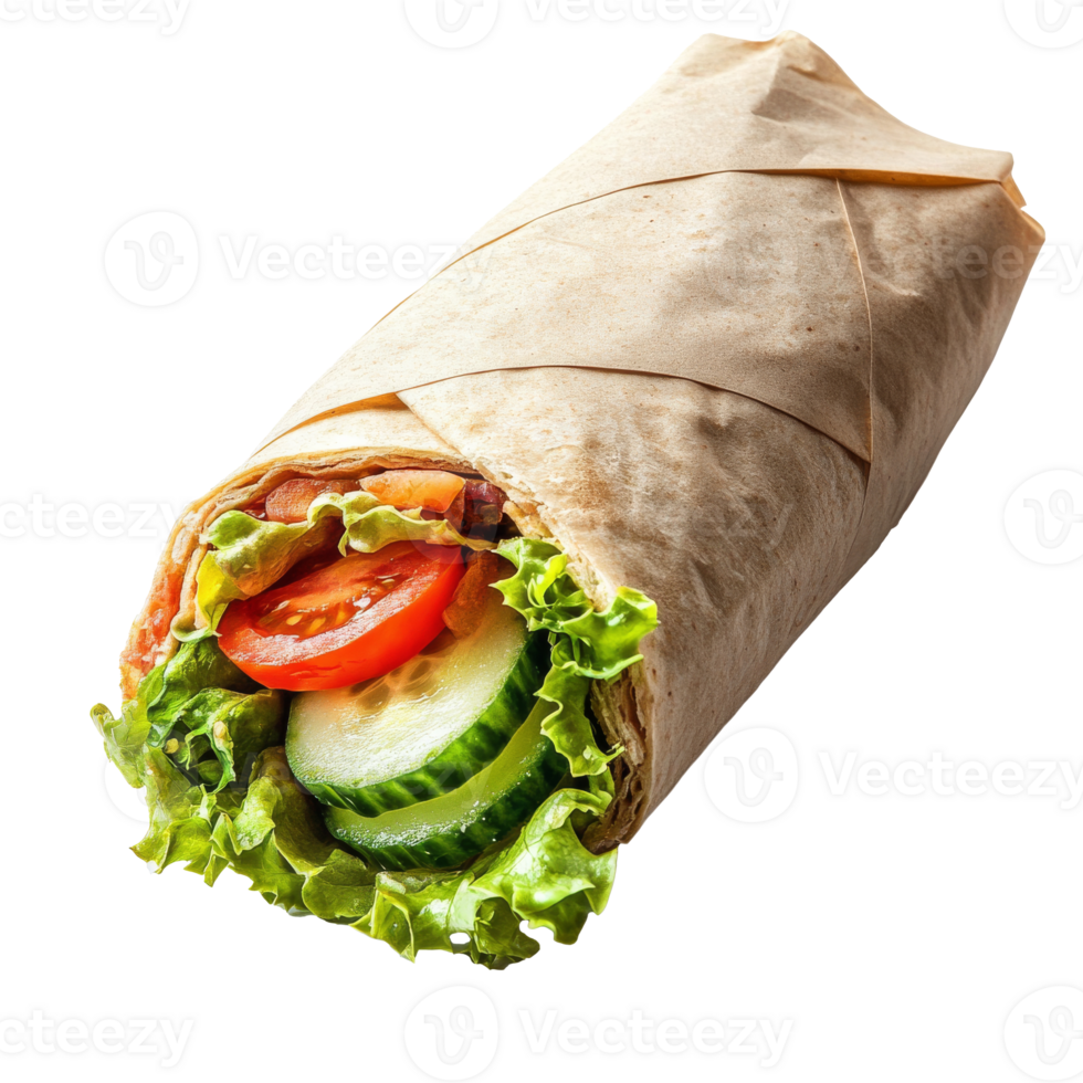 Freshly made wrap filled with vegetables and meats png