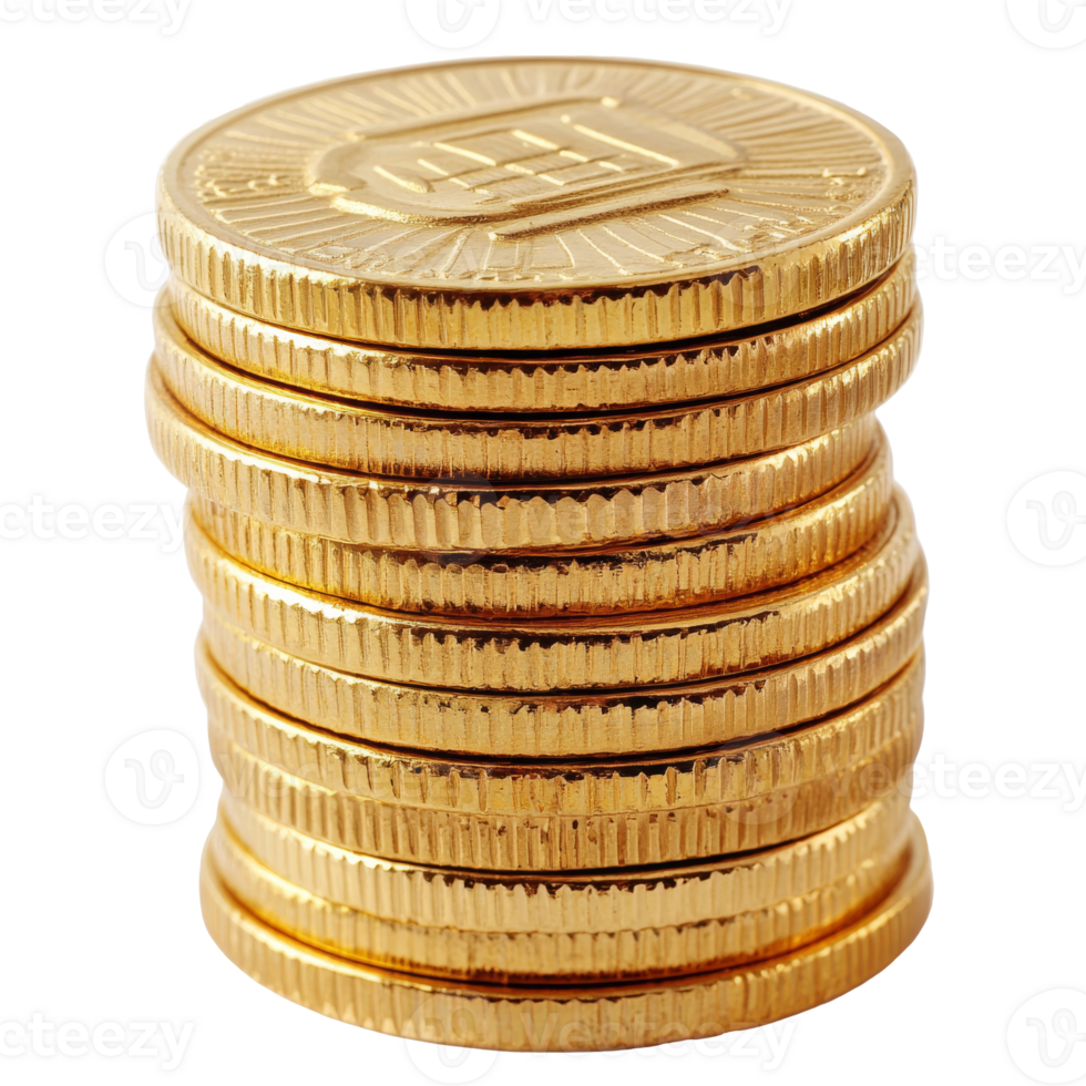 Stack of golden coins on a white background png