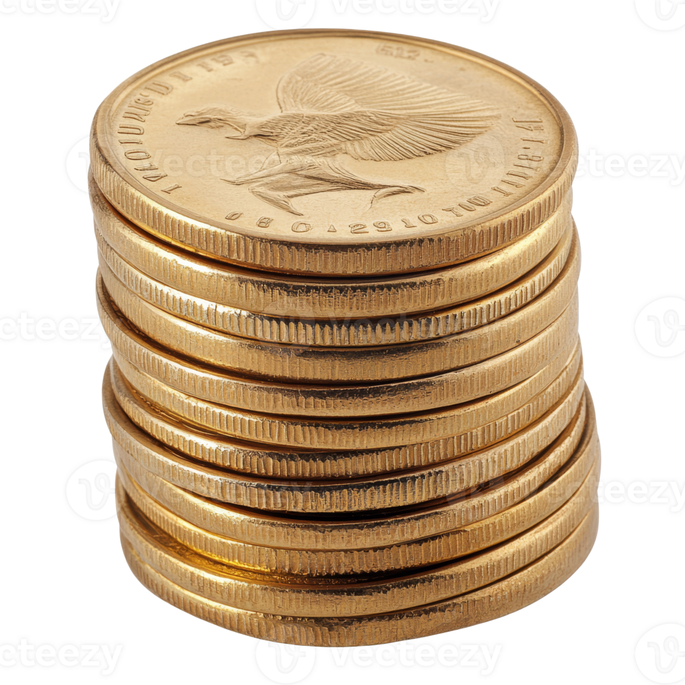 Shiny gold coins stacked in daylight png