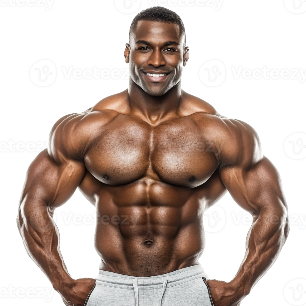 Confident bodybuilder posing in studio png