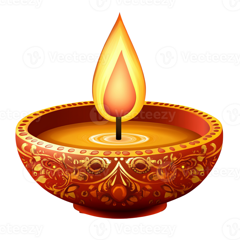 Decorative oil lamp with glowing flame png