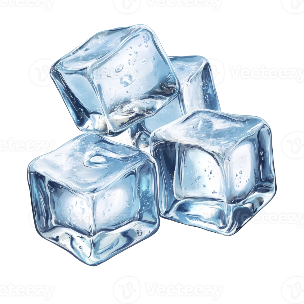 Fresh ice cubes stacked on a clean white surface png