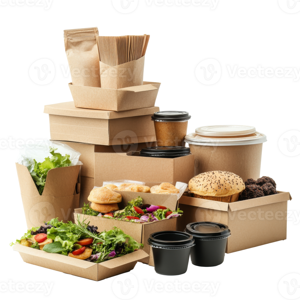Creative arrangement of takeout containers png