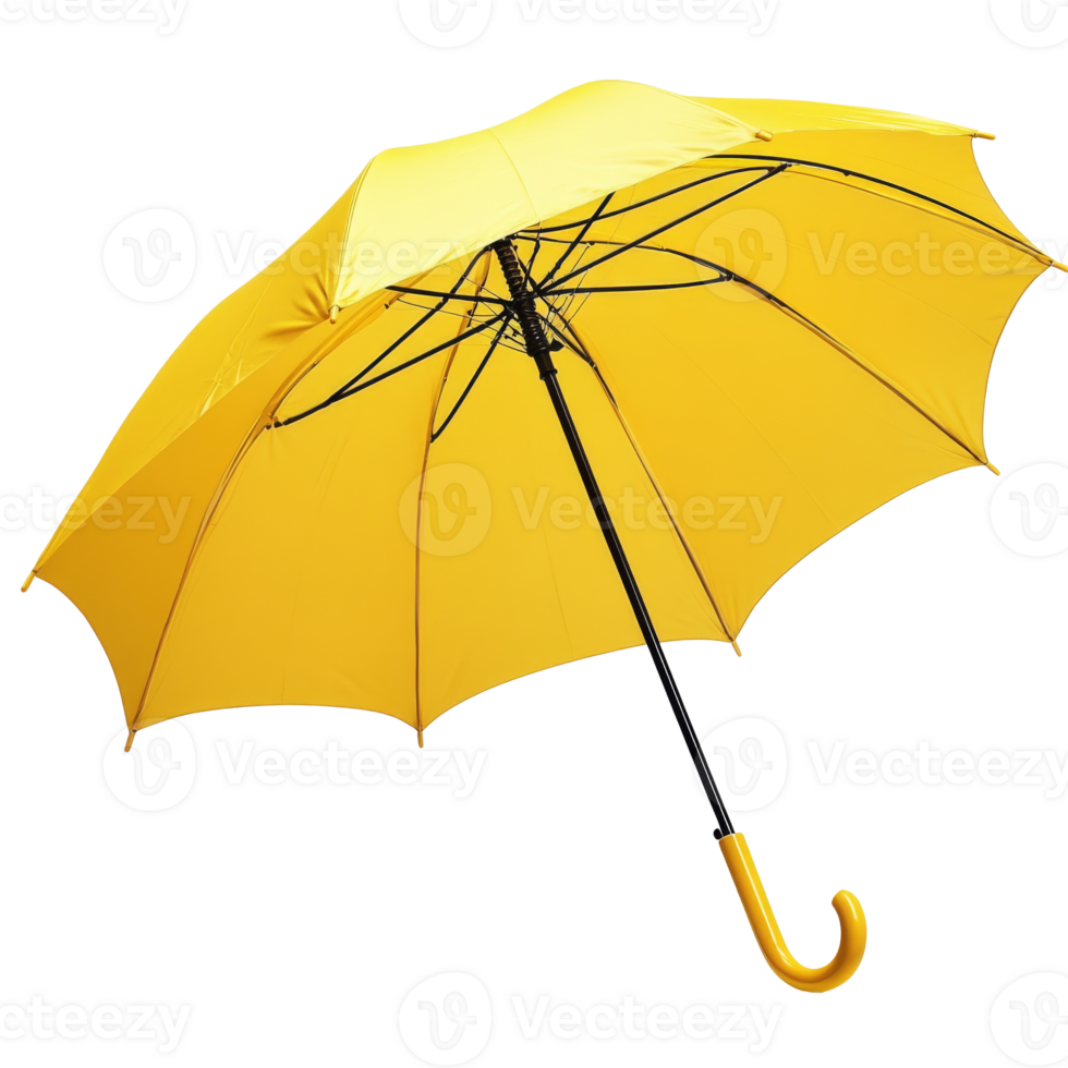 Bright yellow umbrella resting on a white surface png