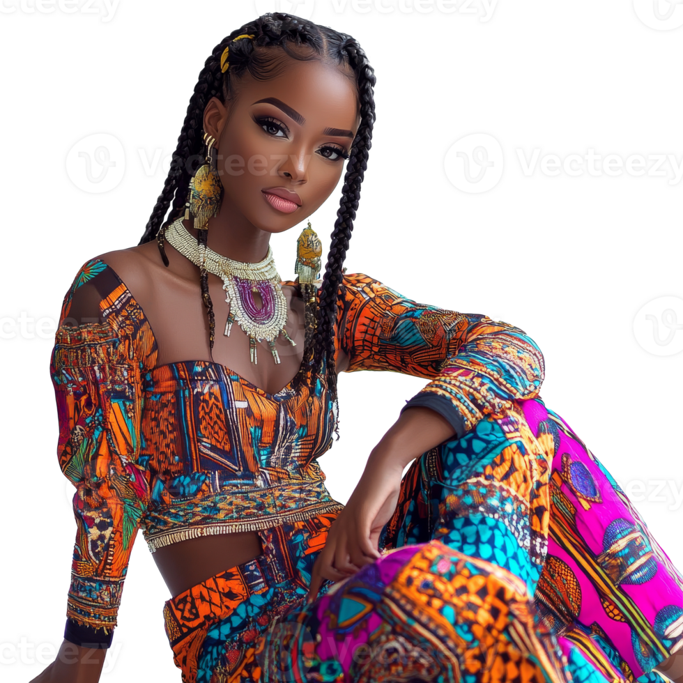 chique modelo dentro vibrante africano moda png