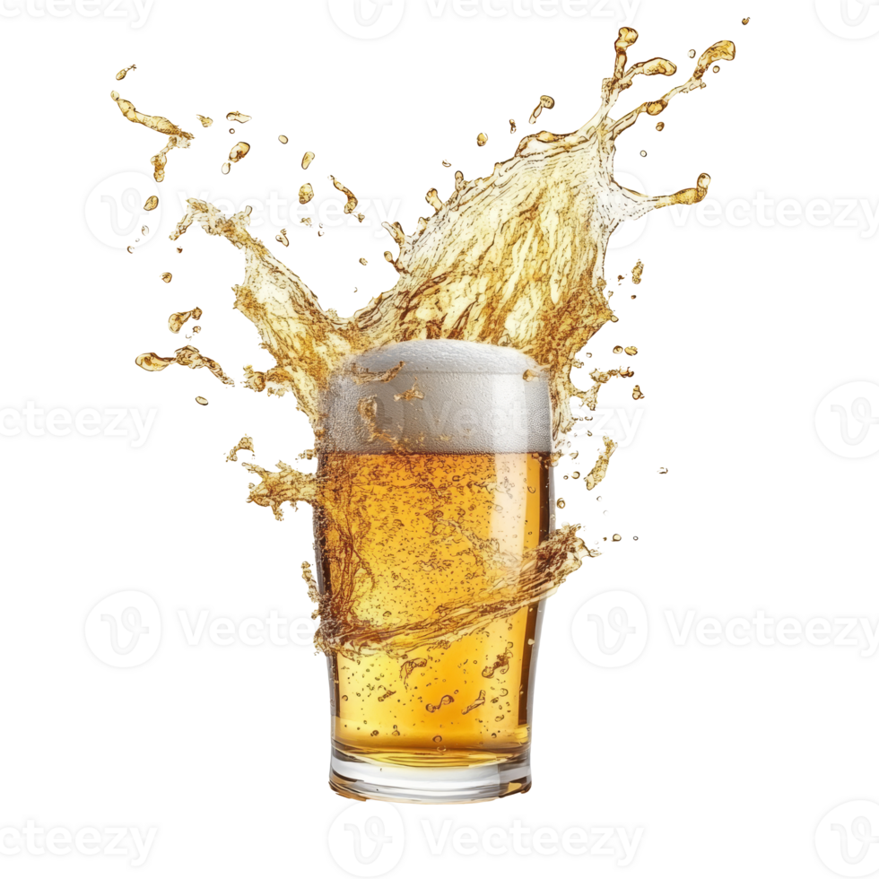 Refreshing beer splash in a glass with foam png