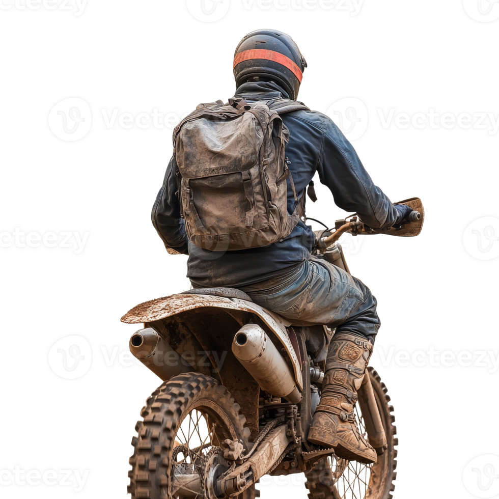 Dirt bike rider preps for adventure png