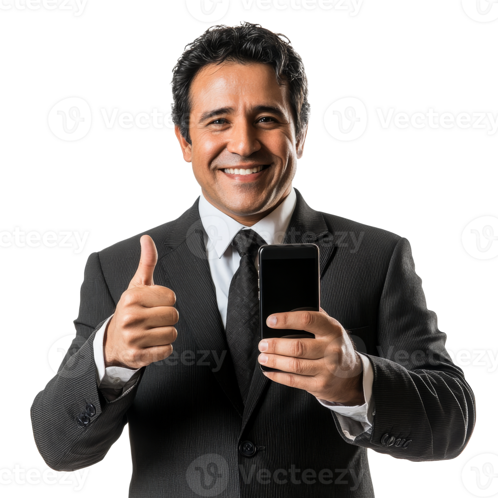 Smiling businessman with smartphone outdoors png