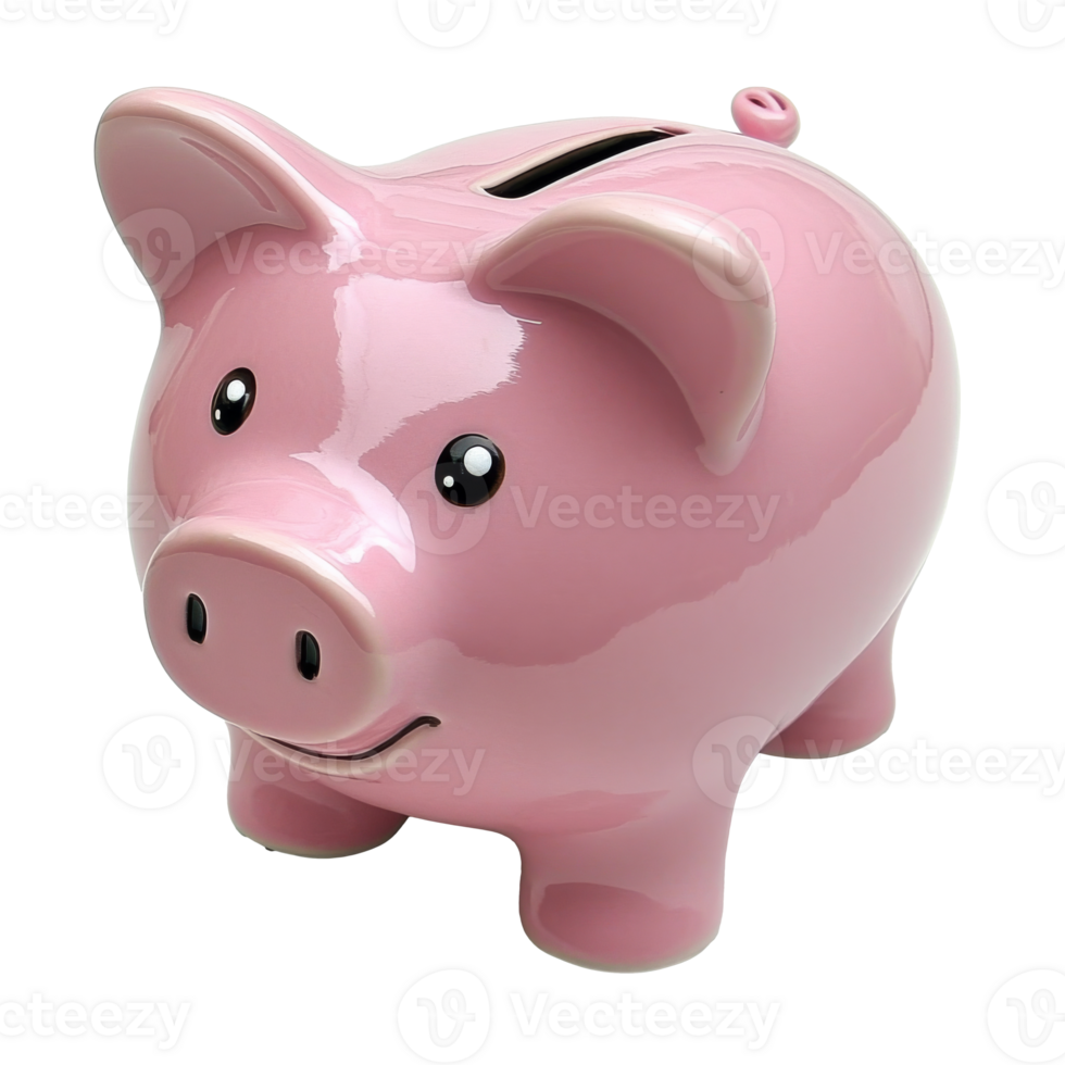 Cute pink piggy bank sitting on a clean surface png