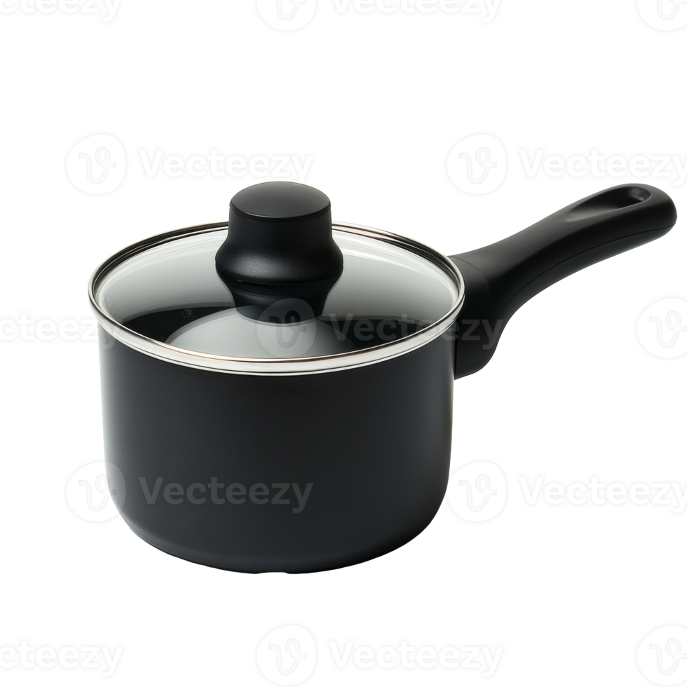 Black saucepan with lid on counter png