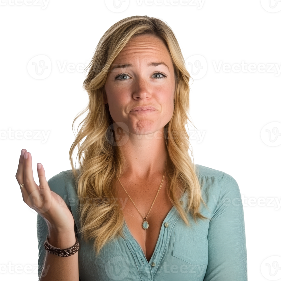 Confused woman with a neutral look png
