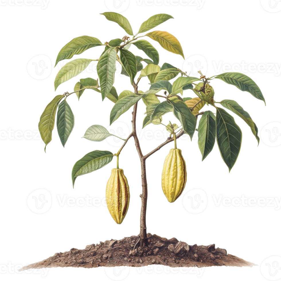 Cacao tree featuring ripe pods in natural setting png