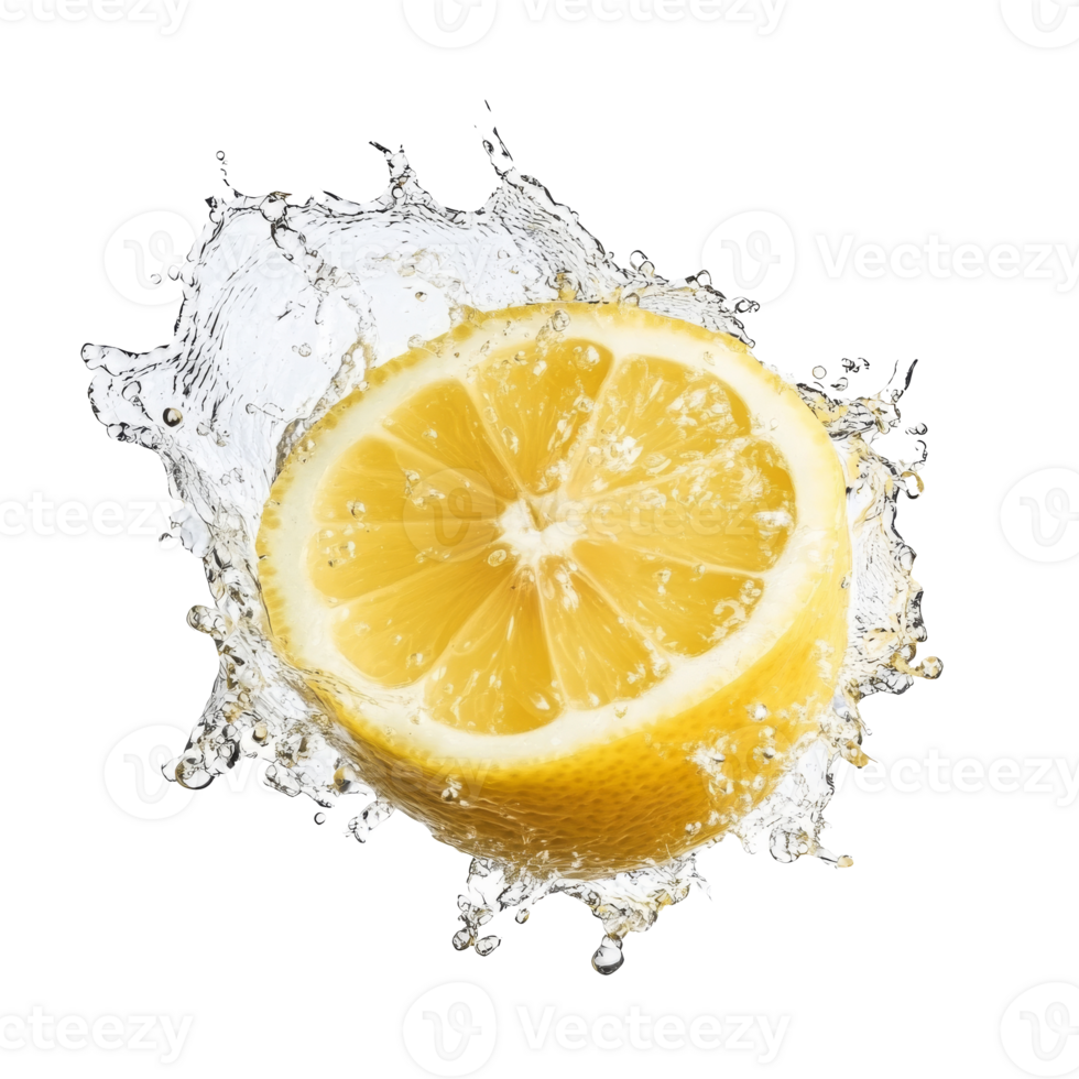 Lemon slice splashing in clear water png