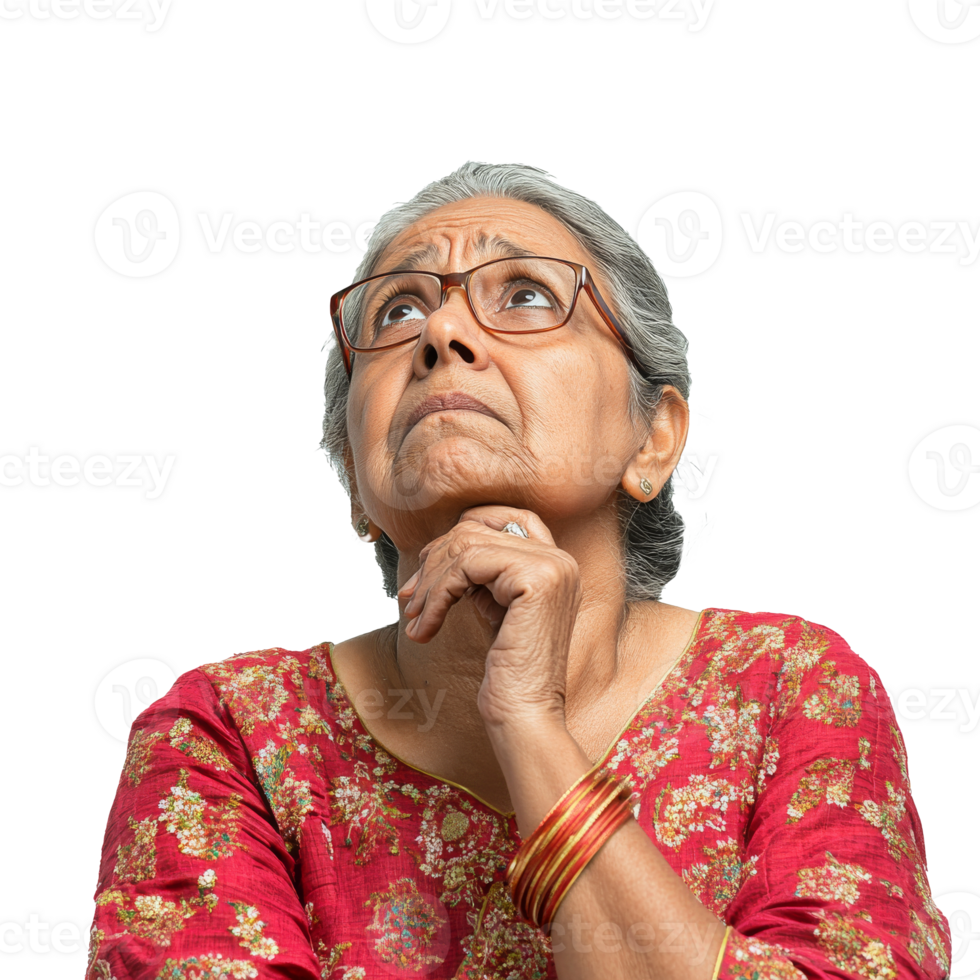 Elderly woman in deep thought png