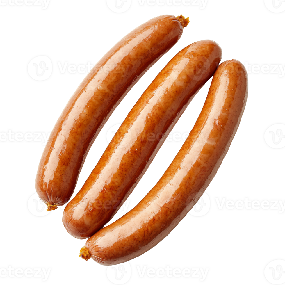 Three raw sausages on a clean surface png