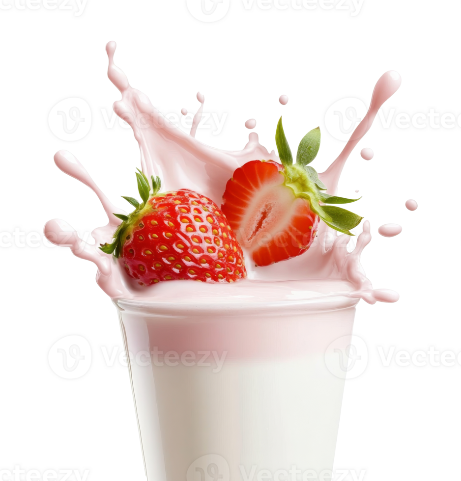 Strawberries splashing in yogurt png