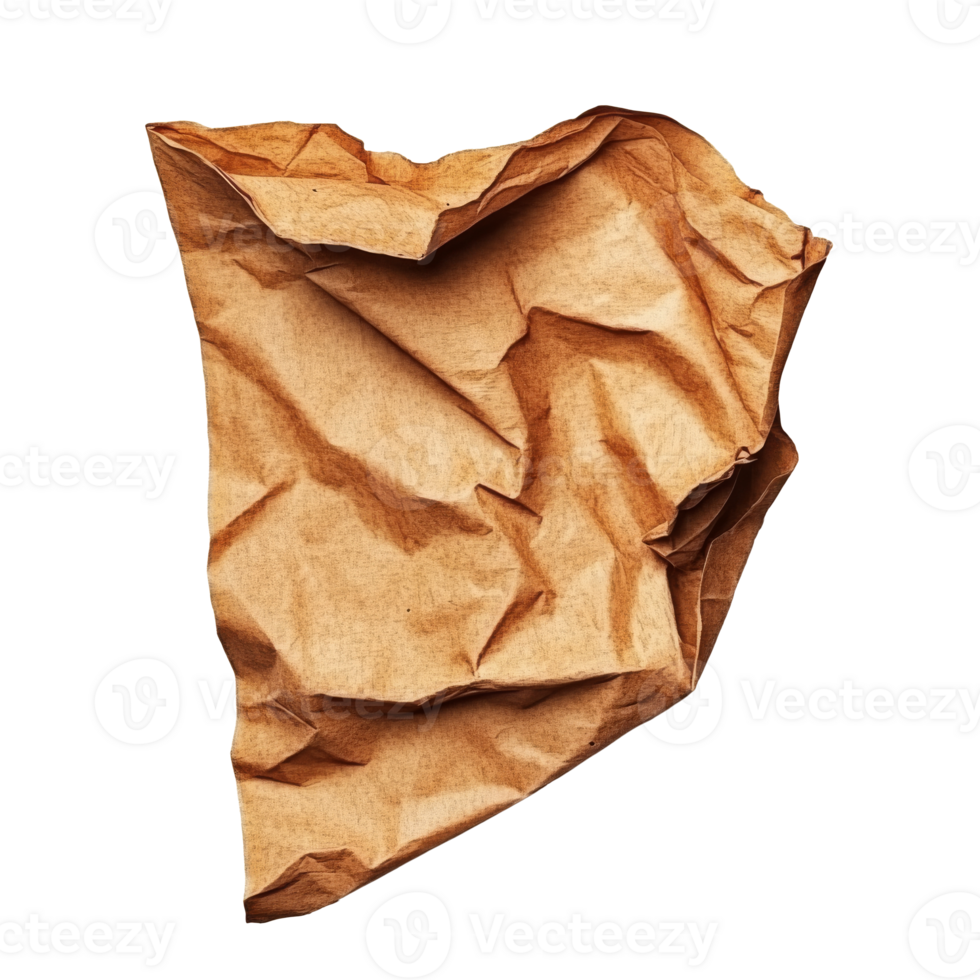 Crumpled brown paper texture on a white background png