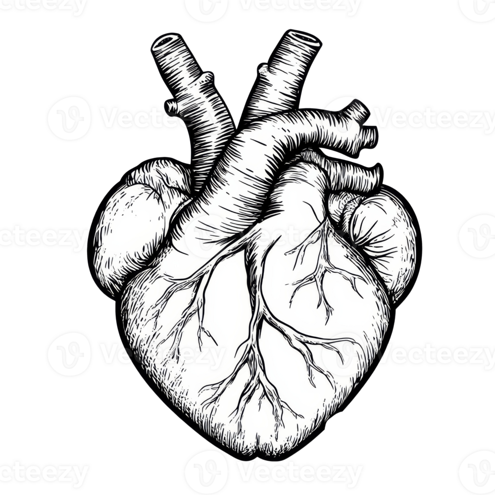 Detailed drawing of a human heart with veins png