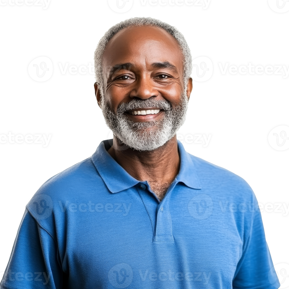 Smiling elderly man in blue shirt png