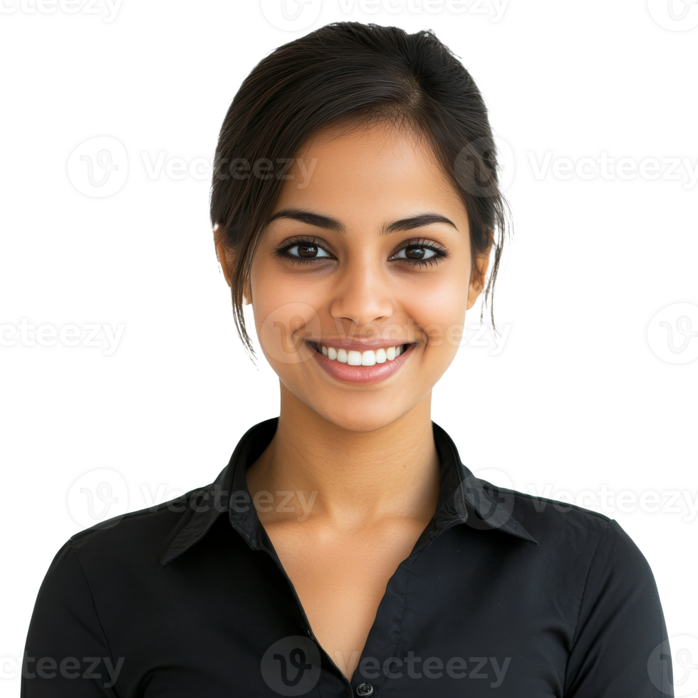 Smiling young woman in a black shirt png