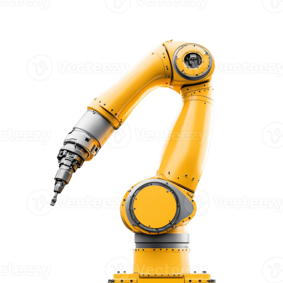 Yellow robotic arm performing automation tasks png
