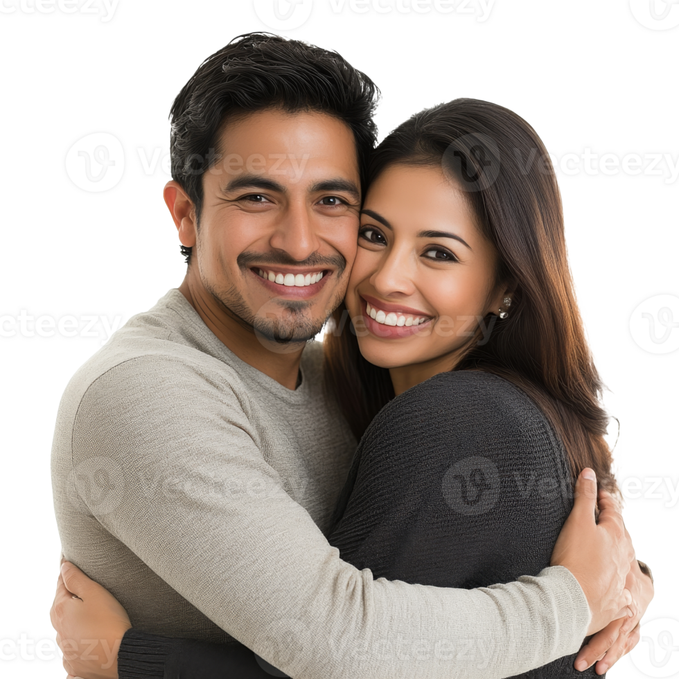 Happy couple embracing in a bright indoor setting png