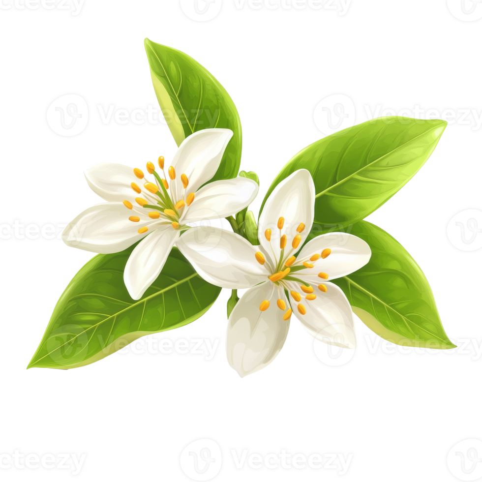 White flowers and green leaves on display png