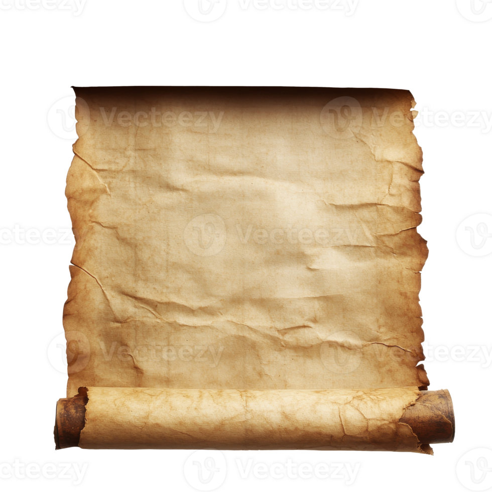 Frayed old parchment on a blank surface png