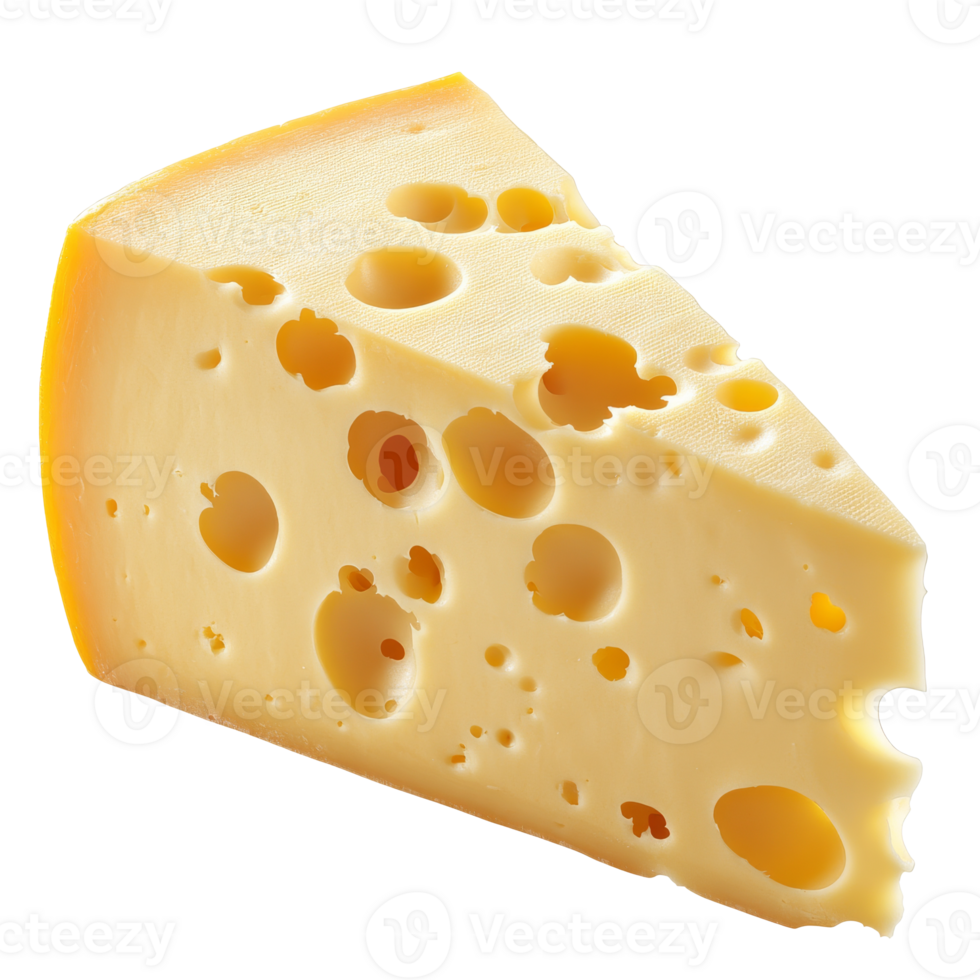 A piece of cheese with holes on a white background png