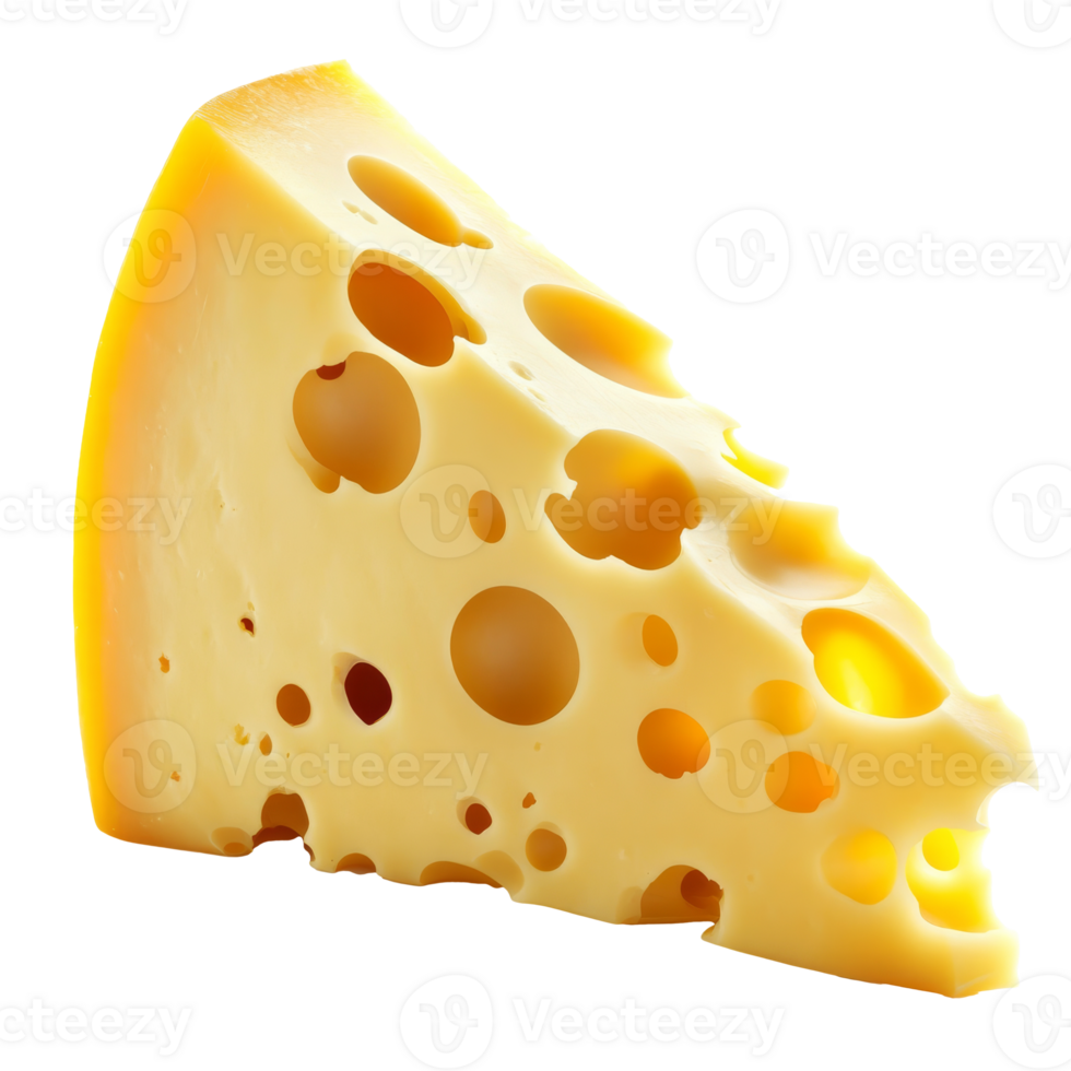 A slice of cheese with holes on a white background png