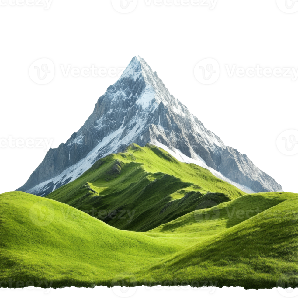 Snowy mountain with spring green hills png