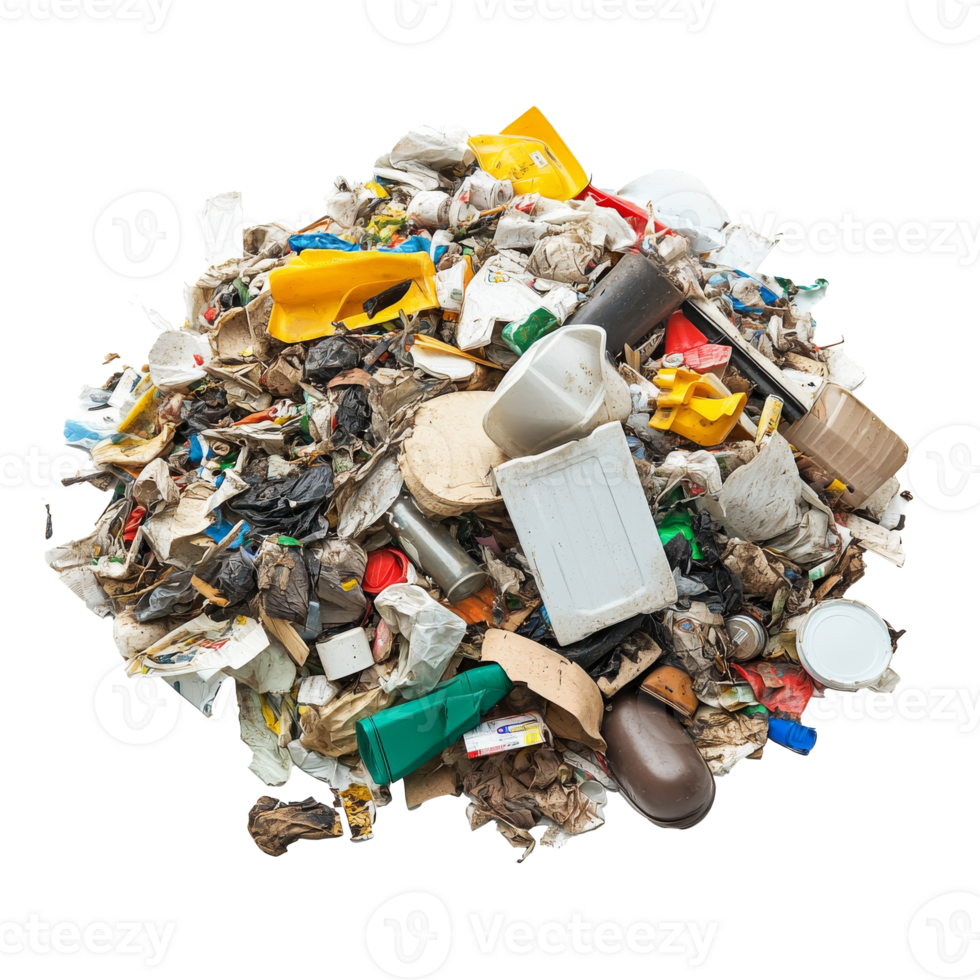 Pile of mixed trash collected in a city park area png
