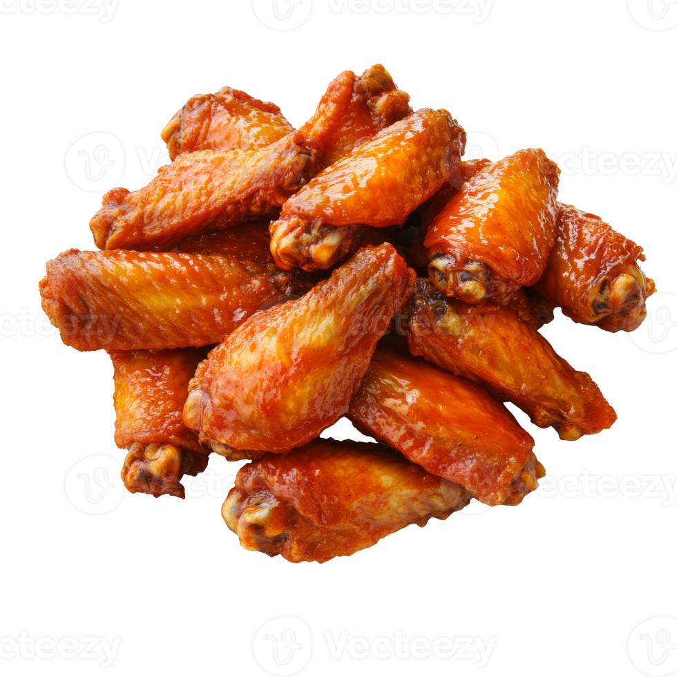 Savory chicken wings stacked on a white background png