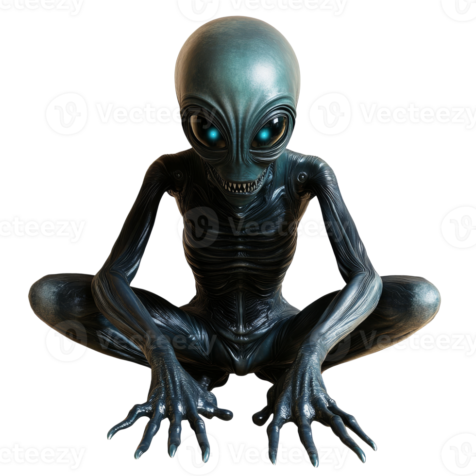 Crouched alien with glowing eyes png