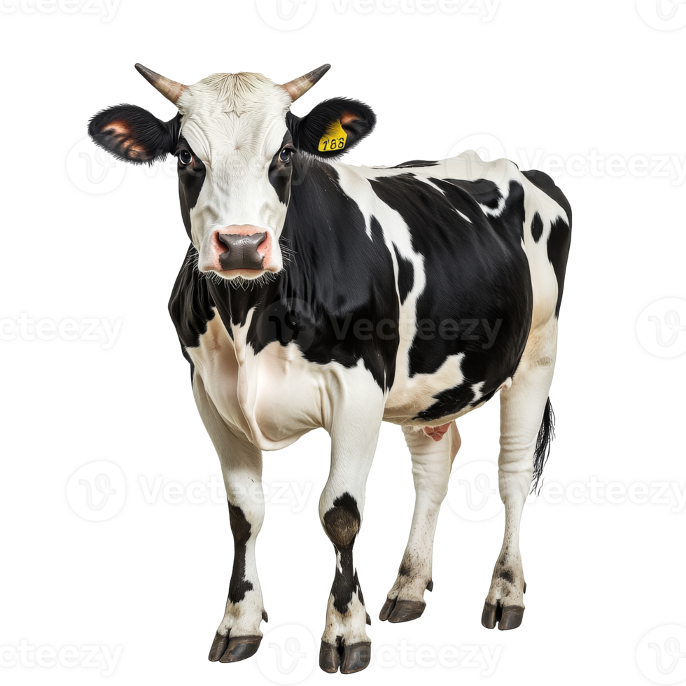 Black and white dairy cow standing indoors at farm png
