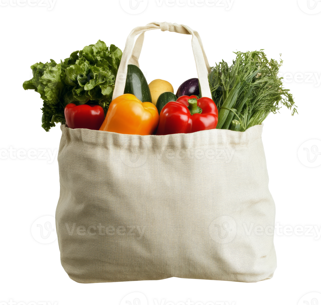 Fresh vegetables in a reusable shopping bag png