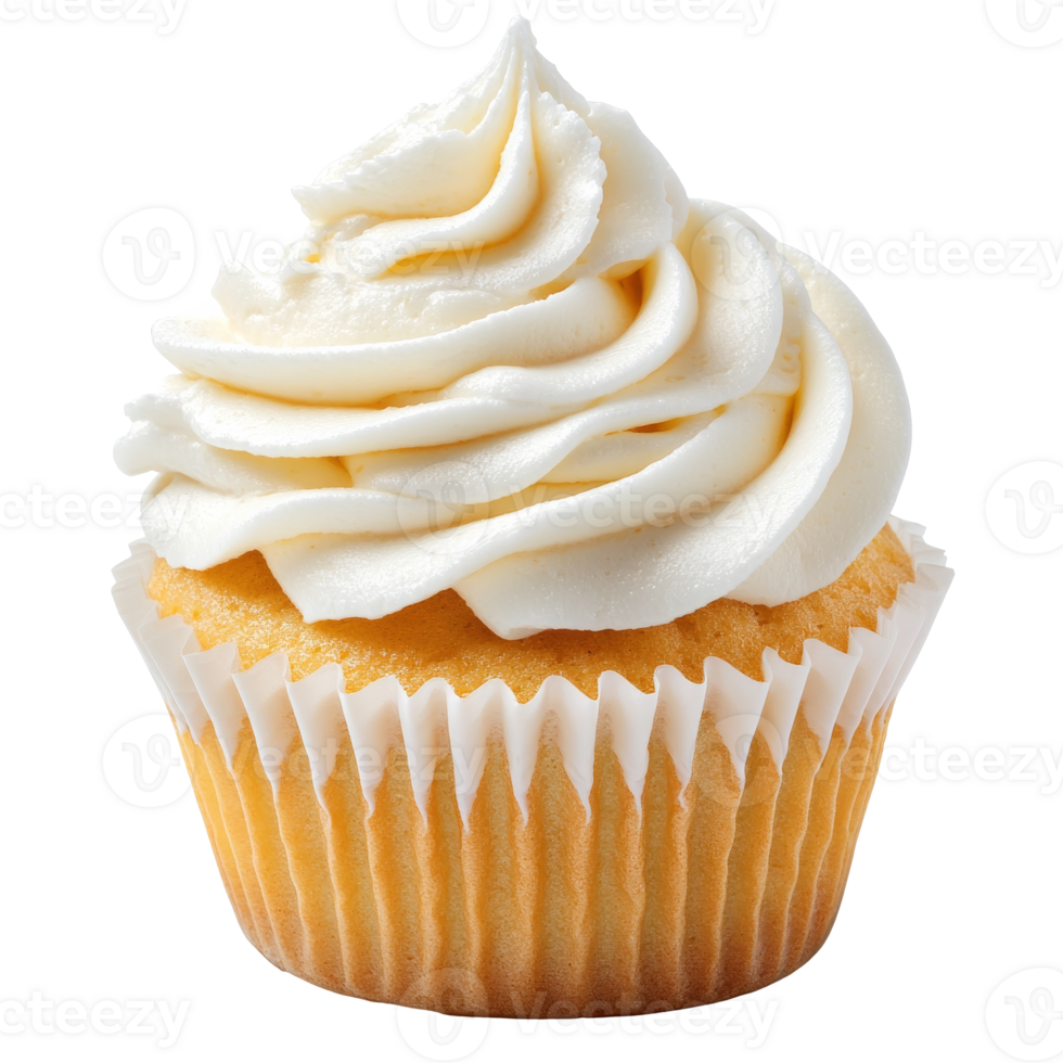 Tasty vanilla cupcake with creamy frosting png
