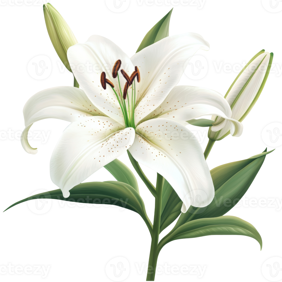 Beautiful white lily blooming in a garden setting png