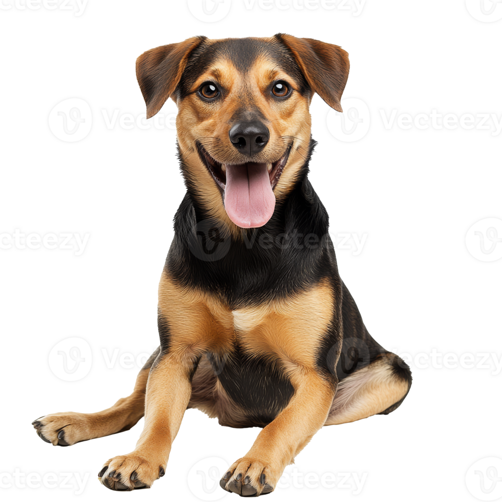 Happy dog sitting on a white background indoors png