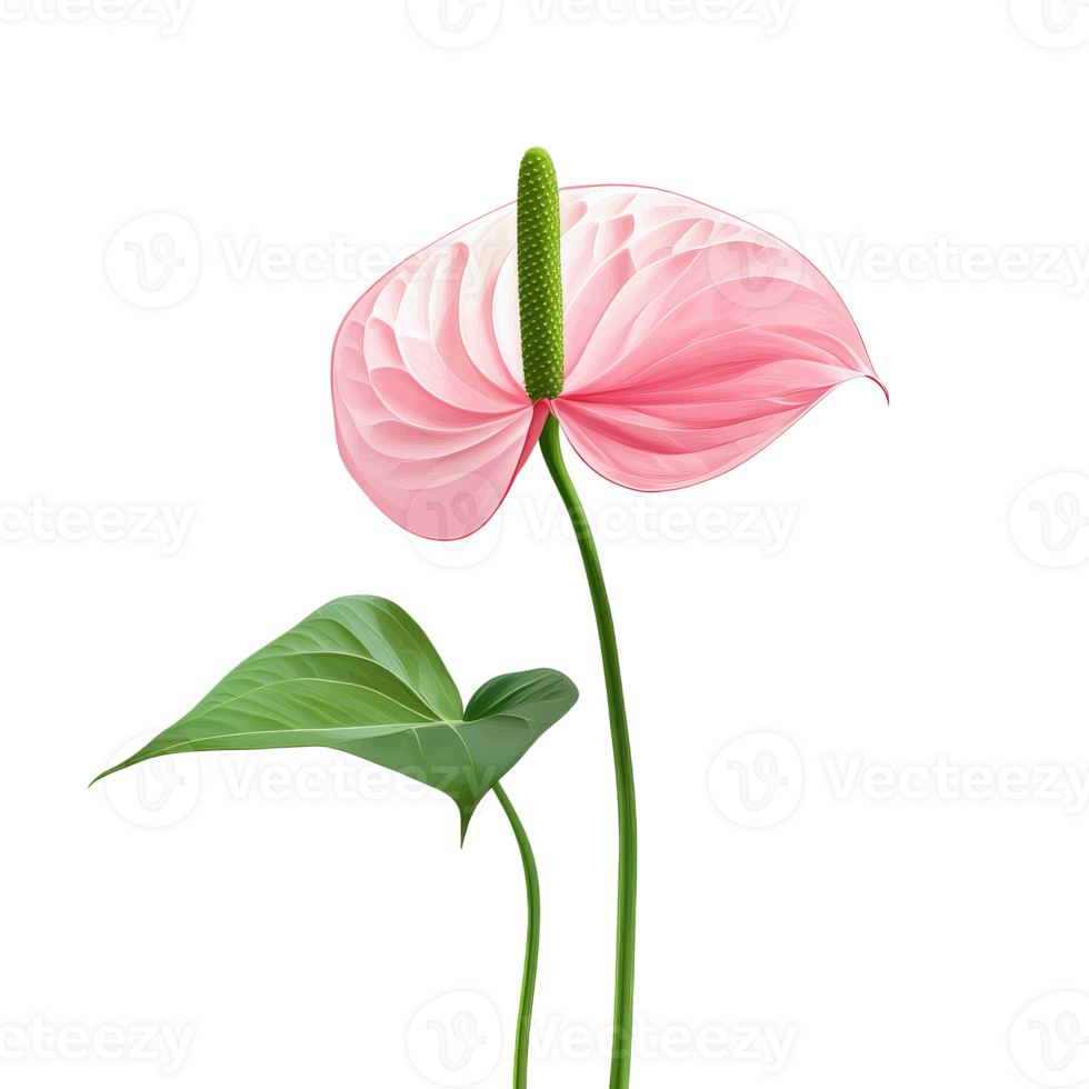 Beautiful pink anthurium flower with green leaves png