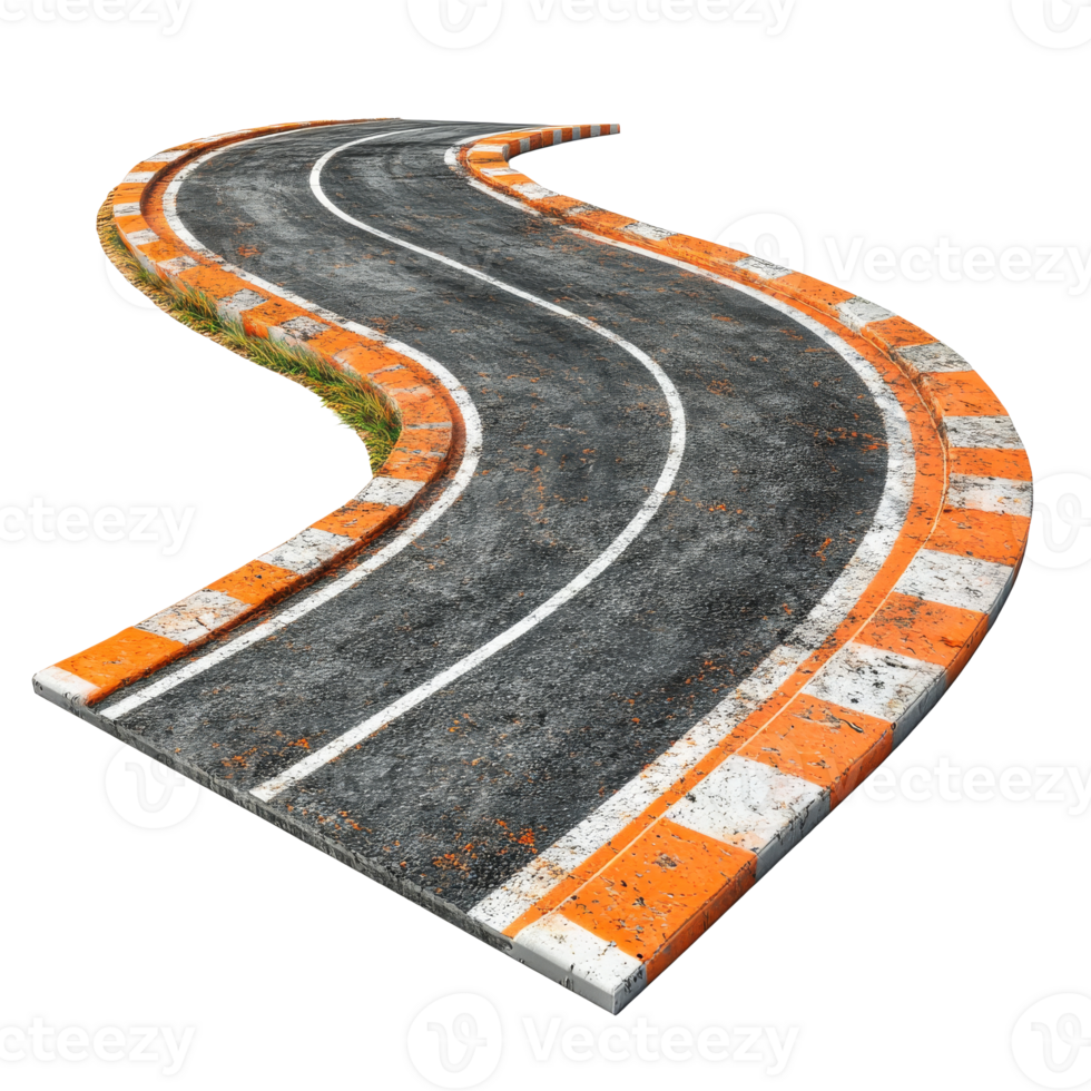 Curved track with orange barriers in fields png