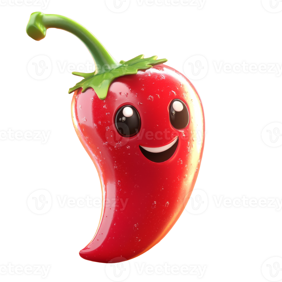 Cheerful red chili pepper with a smiling face png