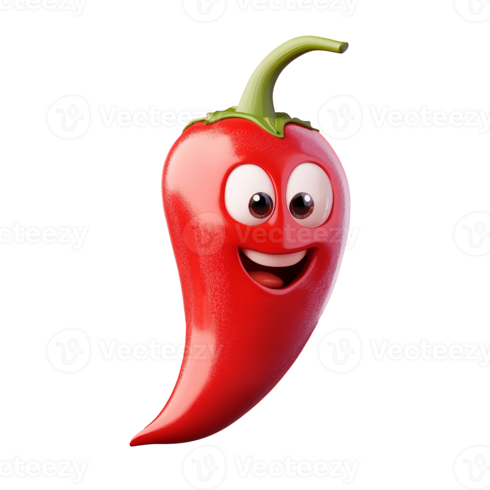 Happy red chili pepper character with a smile png
