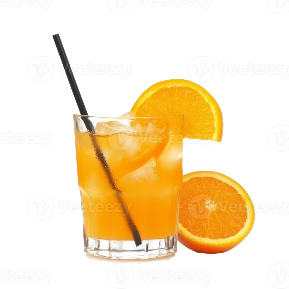 Refreshing orange drink with ice and a straw png