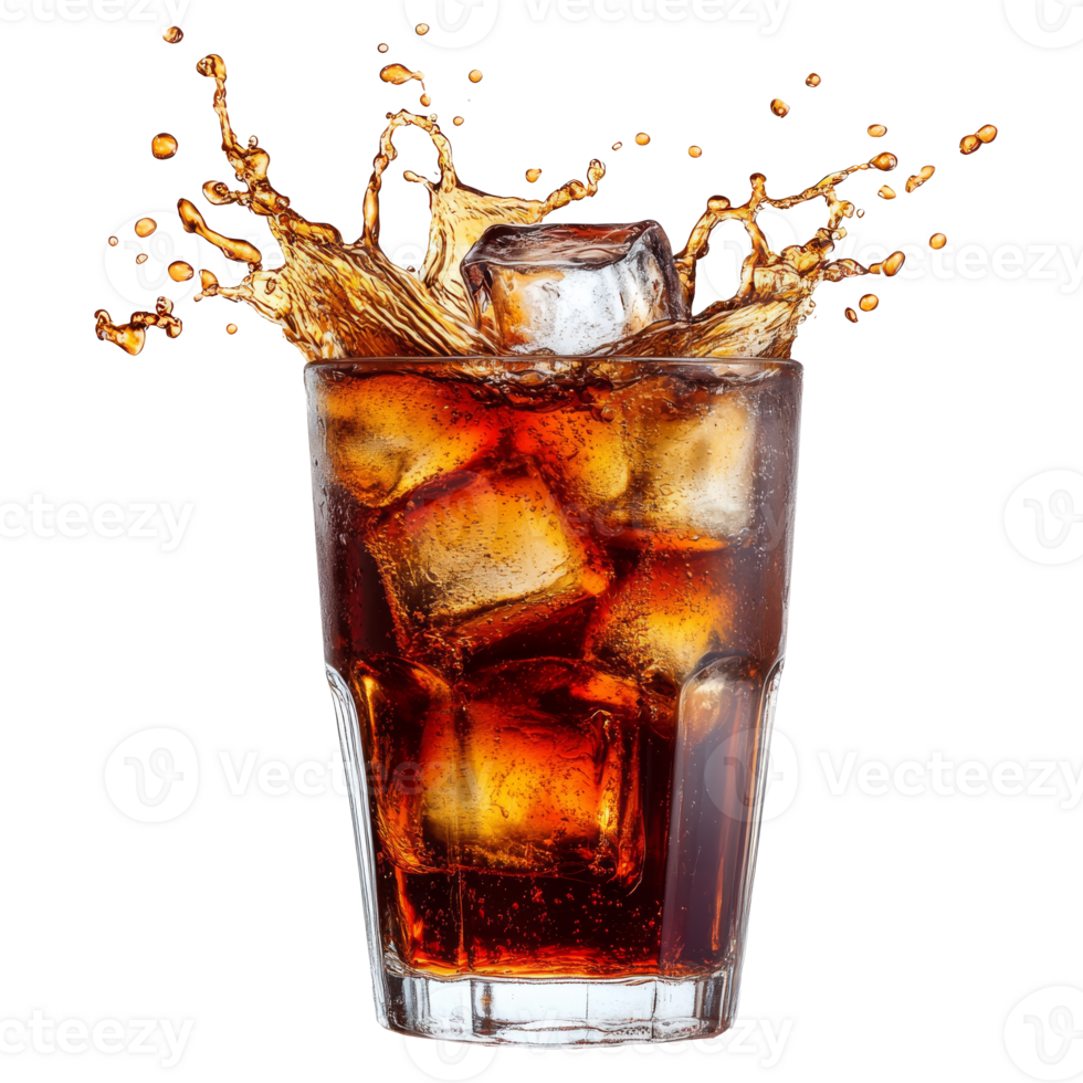 Chilled cola with ice splashes png