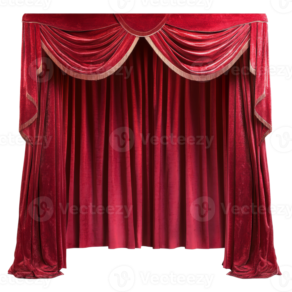 Elegant red theater curtain draped for performance png